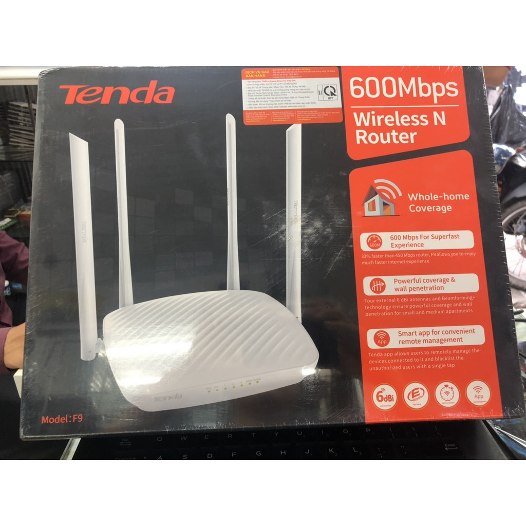 Phát Wifi ⚡ Free Ship ⚡ Bộ Phát Wifi TENDA F9 - 4 Anten - 300M -  Phát Sóng Xuyên Tường-   Chính Hãng Bảo H2nh 24 Tháng