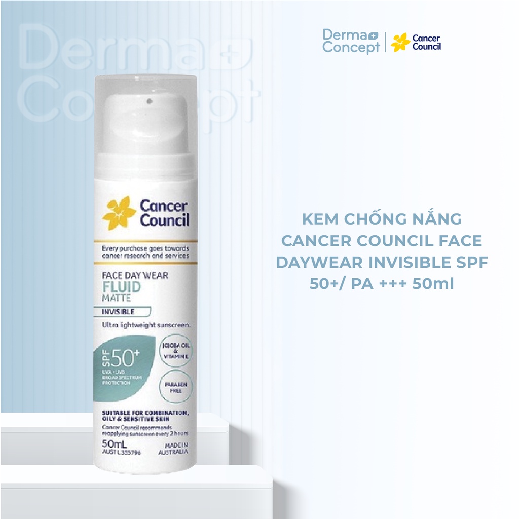 Kem chống nắng Cancer Council Face Day Wear Invisible SPF 50+/ PA ++++ dành cho da mặt hàng ngày