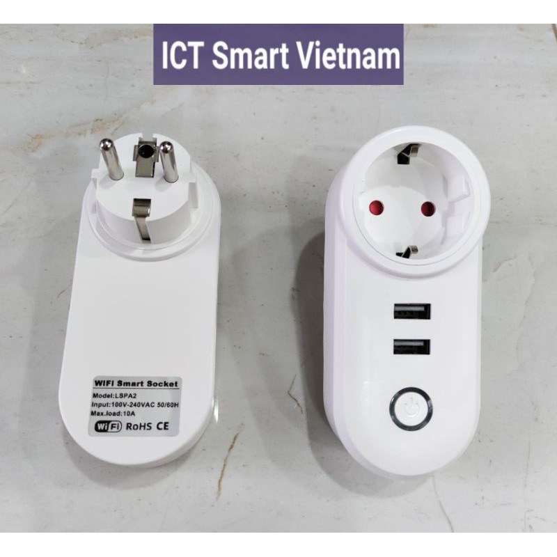 Ổ Cắm WiFi Thông Minh Tuya 2 chân kèm 2 USB có thể bật tắt riêng biệt từ xa