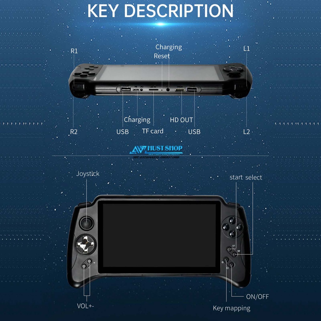 Powkiddy X17 Màn 7inch IPS HD Cảm Ứng Android 7.0 Hỗ Trợ PSP/PS1/GBA/Game thùng/Game Android Liên Quân,PUBG,Freefire...
