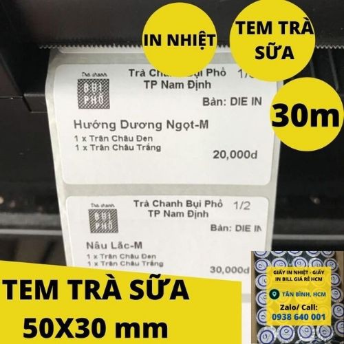 Giấy In Tem Trà Sữa 30x50 mm - Giấy in Mã Vạch 3x5 cm CHO MÁY IN TEM