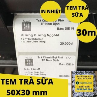 Tem Trà Sữa 50x30 - 5 CUỘN.(Giấy In Tem Trà Sữa ) 5x3 cm 1000 tem 30m