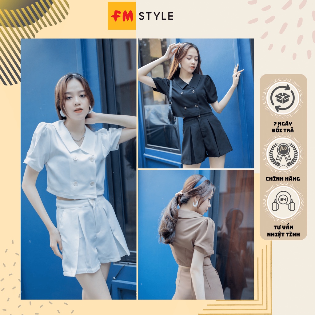 Set đồ nữ sang chảnh quần đùi + áo cổ bẻ 4 nút phong cách Hàn Quốc fmstyle | Fmstyle Shop 204260022