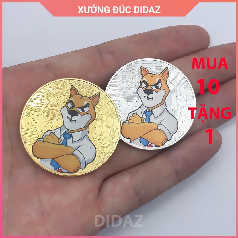Đồng Xu Shiba Inu coin SHIB, Bitcoin mạ vàng, bạc 24k làm đồ lưu niệm,trang trí,sưu tầm, quà tặng SHIB01