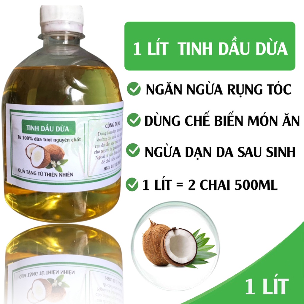 1 lít dầu dừa nấu thủ công dưỡng tóc dưỡng da hữu cơ handmade