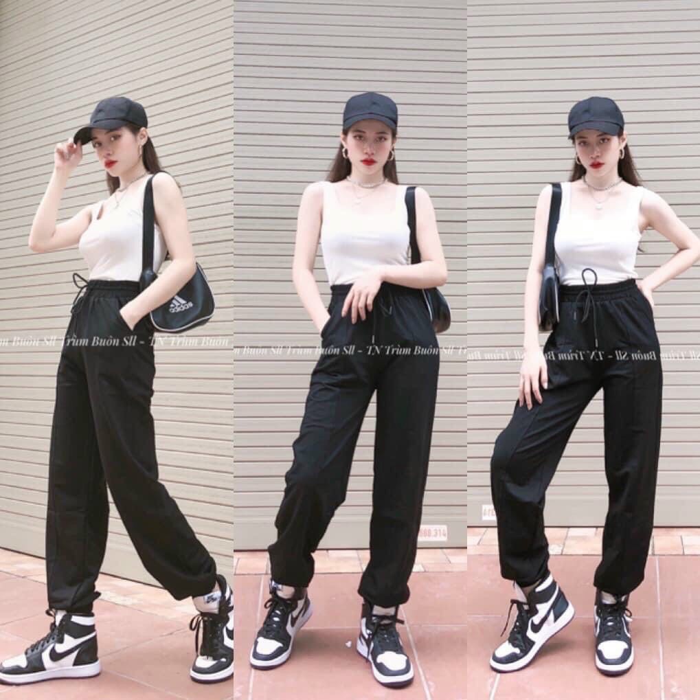 [ MẪU MỚI] Quần Nỉ jogger Nữ Ống BOOM gân giữa form rộng bo gấu kiểu dáng thể thao thun trơn Năng Động0