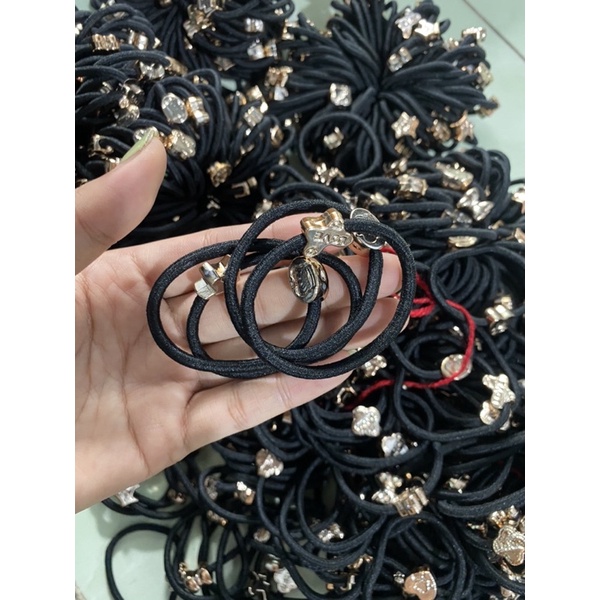 Dây Thun Cột Tóc Đính Hạt Vàng Kim Co Giãn Cao Đơn Giản Dễ Thương Phong Cách Hàn Quốc