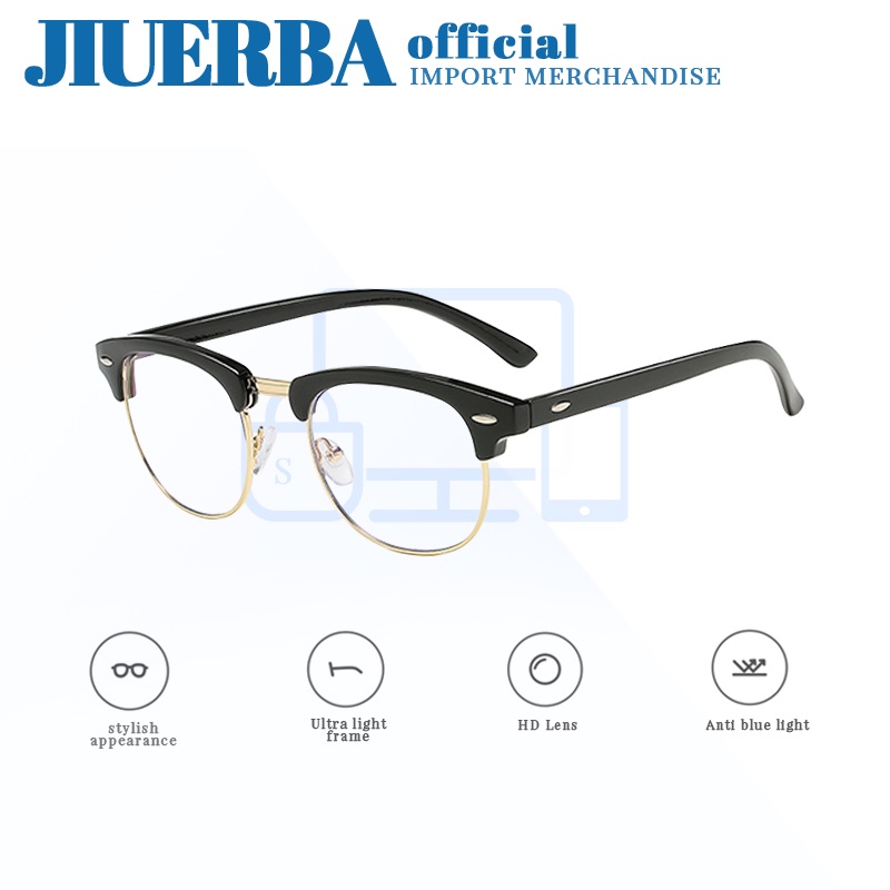 JIUERBA Mắt Kính Gọng Kim Loại Chống Bức Xạ Chống Ánh Sáng Xanh Thời Trang Cổ Điển Cho Nam Và Nữ