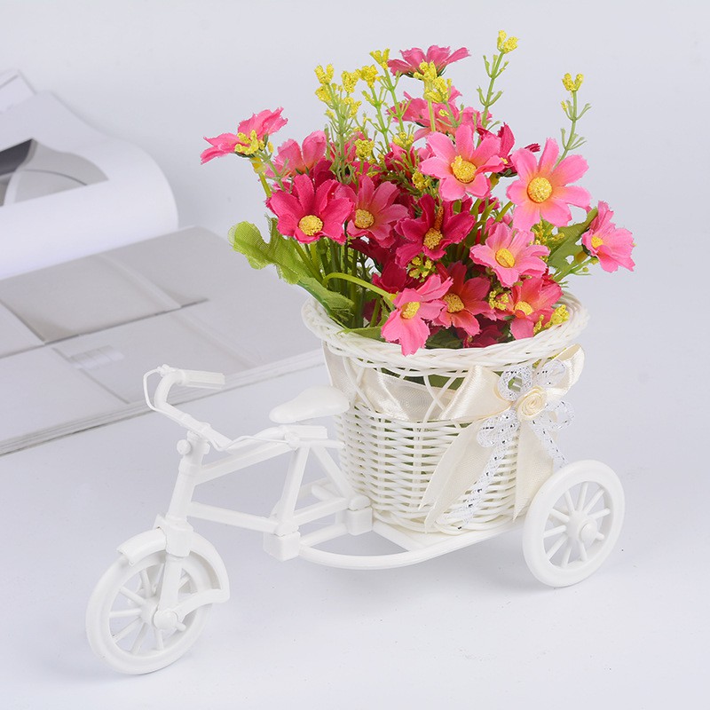 Giỏ hoa xe đạp trang trí 22cm bánh xe di chuyển linh động đa sắc màu