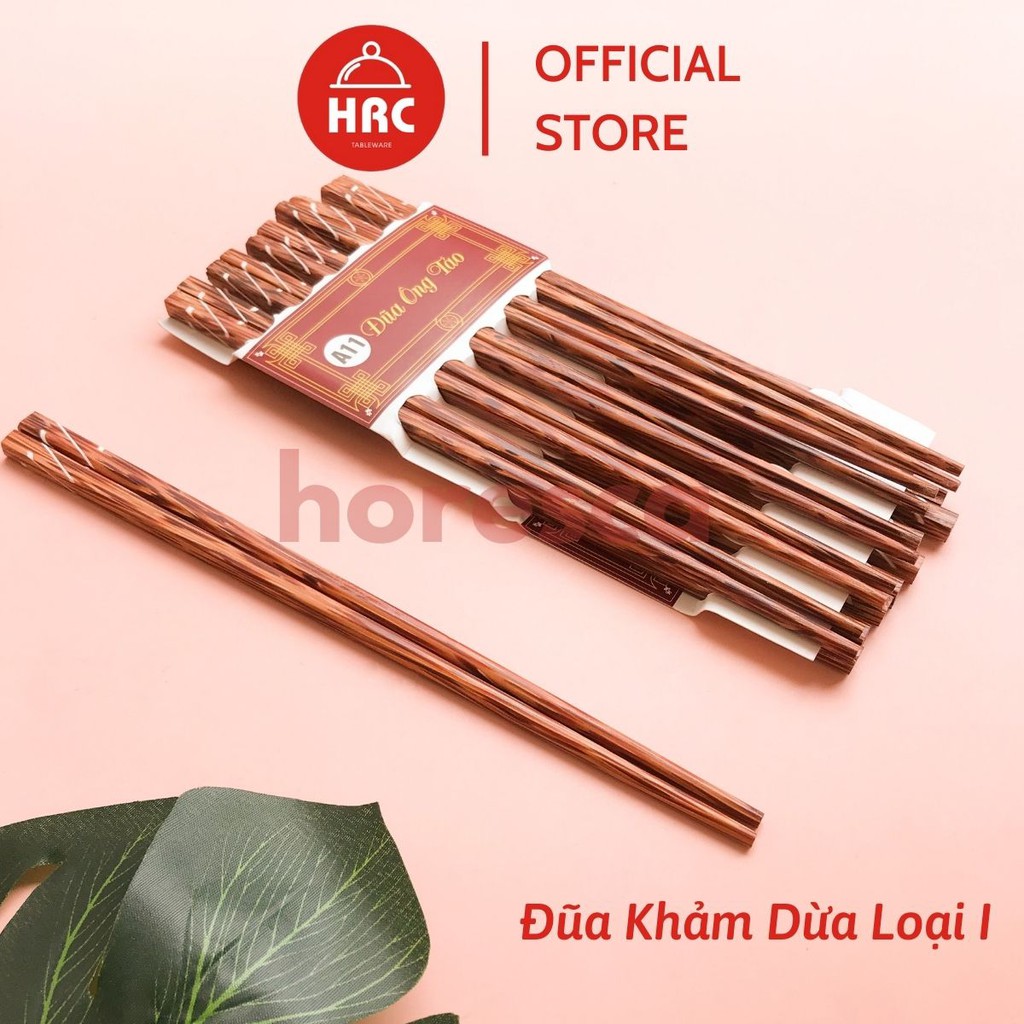 Đũa gỗ khảm cao cấp Khang Lộc Vượng (GIÁ RẺ) Đũa 100% gỗ tự nhiên đầu vuông có hoa văn khảm các loại vỉ 10 đôi