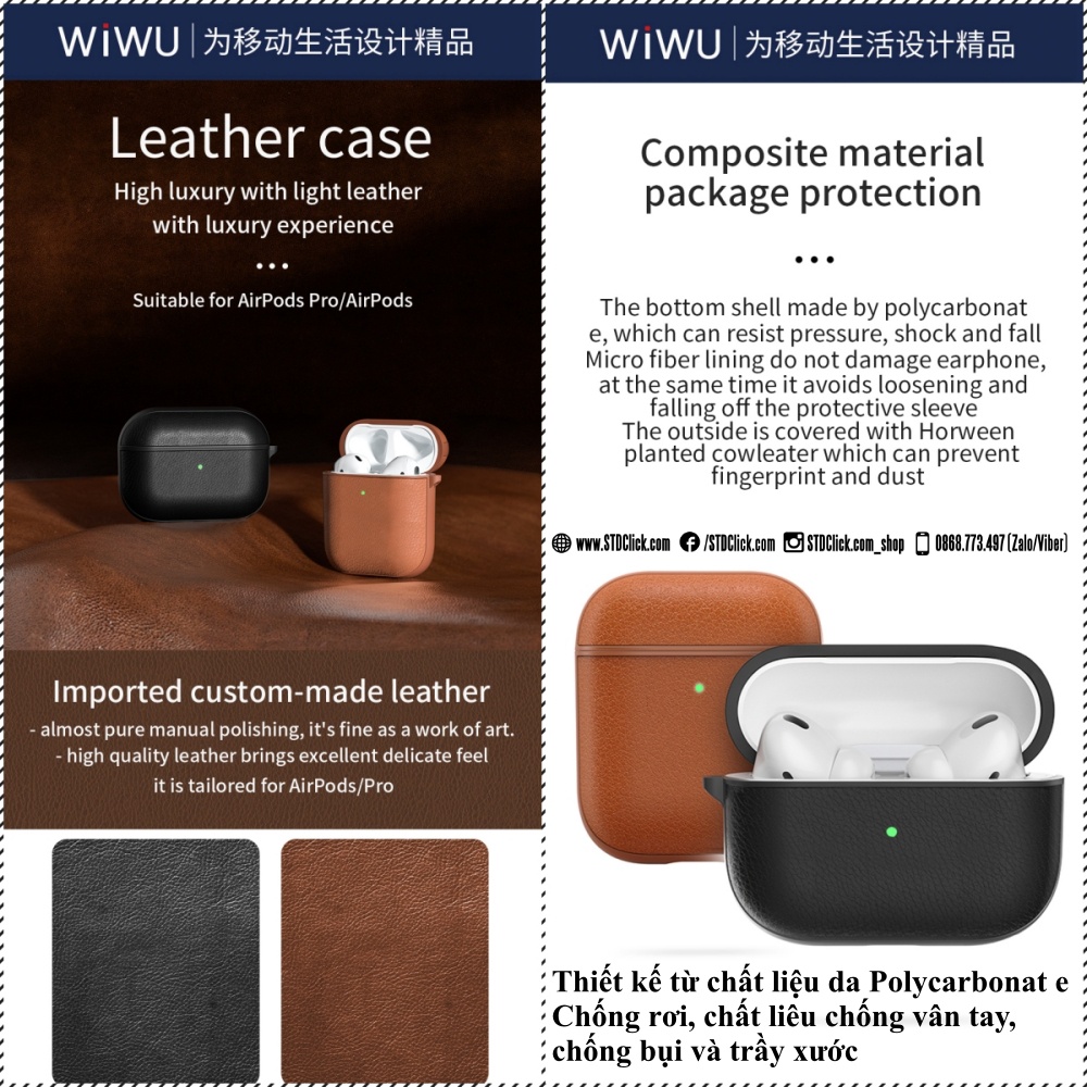 BAO DA AIRPODS 3 - AIRPODS PRO - AIRPODS 1 - 2 WiWU CALFSKIN CHÍNH HÃNG