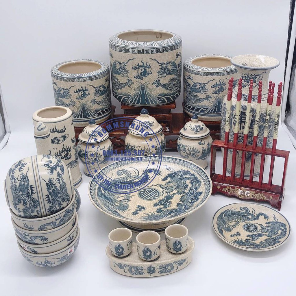 Bộ đồ thờ gia tiên men rạn trơn