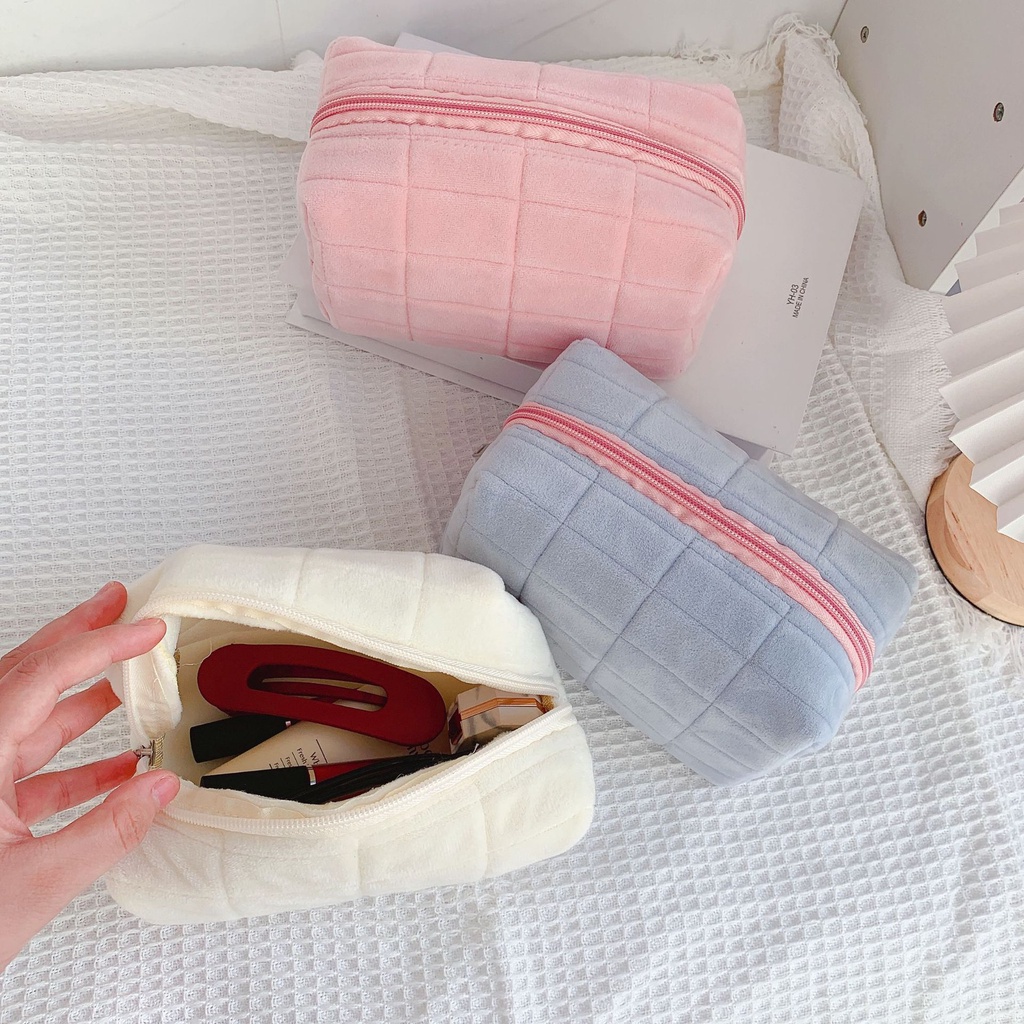 Hộp Đựng Bút / Đồ Trang Điểm Bằng Vải Flannel Sức Chứa Lớn Nhiều Màu Phong Cách Hàn Quốc Tiện Dụng Cho Nữ