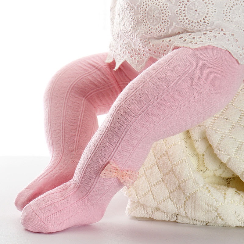 Quần Tất Cotton Phối Ren Đính Nơ Dễ Thương Cho Bé Gái 0-24 Tháng Tuổi