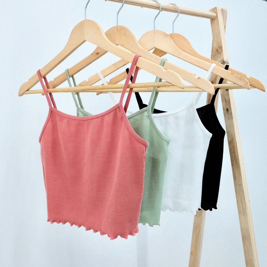 Áo croptop thun gân 2 dây cuốn biên nhiều màu