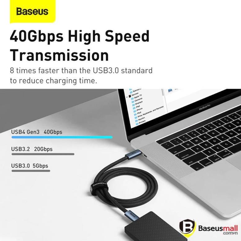 Cáp sạc siêu nhanh, dây sạc siêu nhanh Baseus Flash Series USB4.0 Full Featured Data Cable Type-C to Type-C 100W 40Gbps