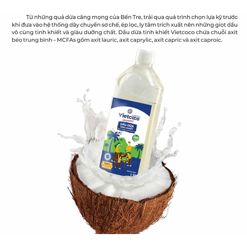 Dầu  dừa  nguyên chất  Organic ( chai 1 lít ) của VietCoCo