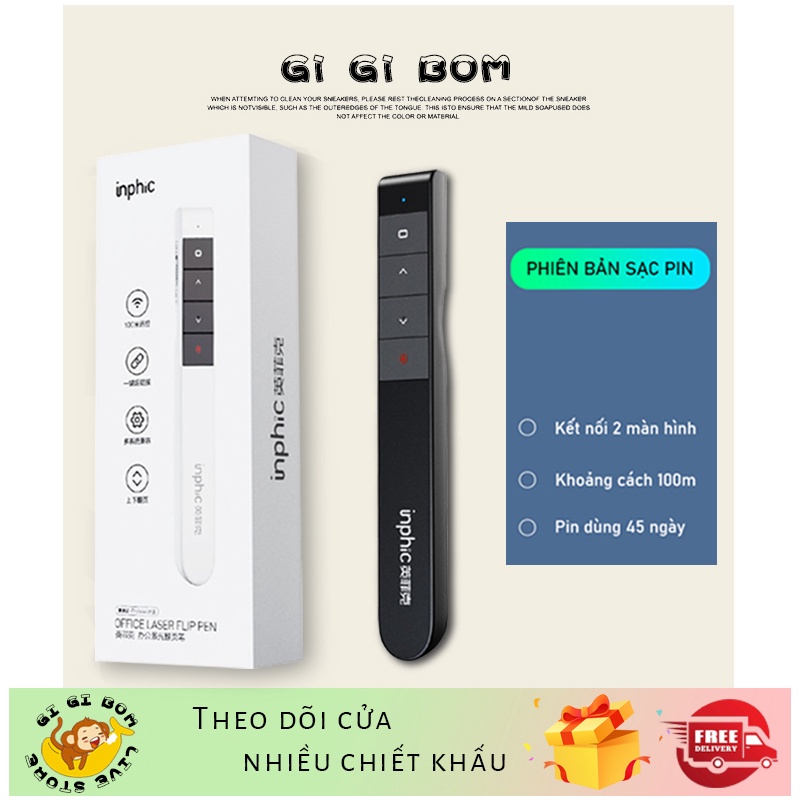GiGiBomstore Bút Powerpoint không dây - Máy chiếu Laser L1P có điều khiển 2 màn hình cho văn phòng