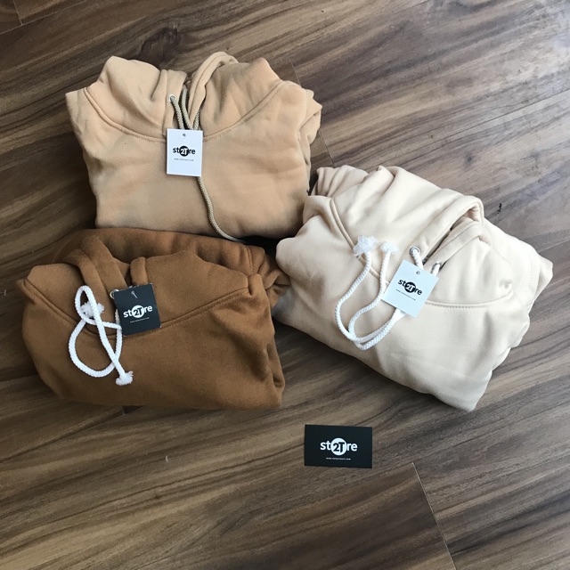 Áo hoodie unisex 2T Store 3 gam màu kem - Áo khoác nỉ chui đầu nón 2 lớp dày dặn đẹp chất lượng