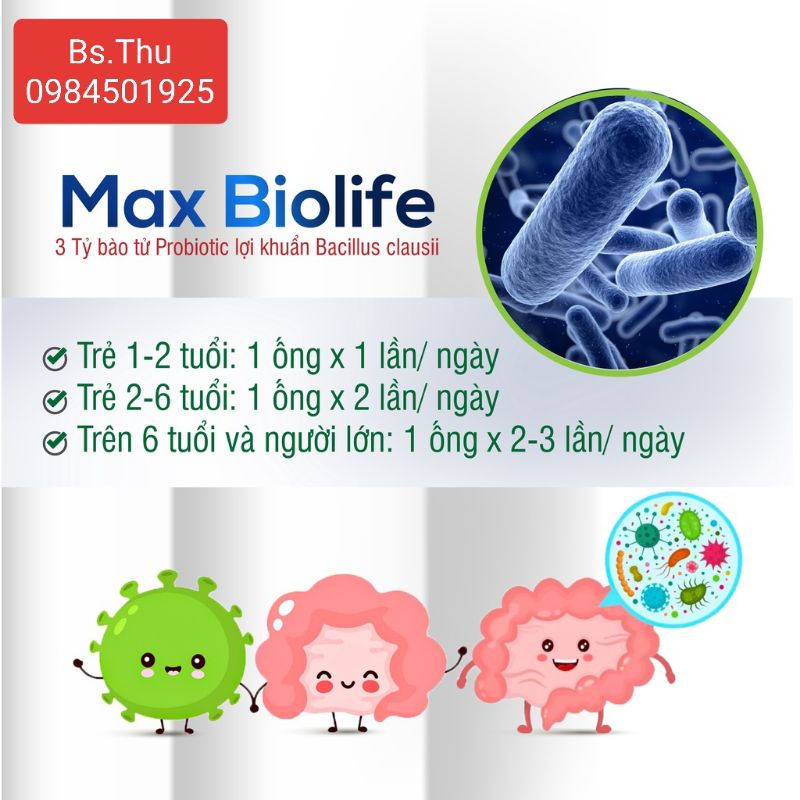 Men sống lợi khuẩn Max Biolife hộp 20 ống bổ sung vi sinh đường ruột, cải thiện tiêu hóa