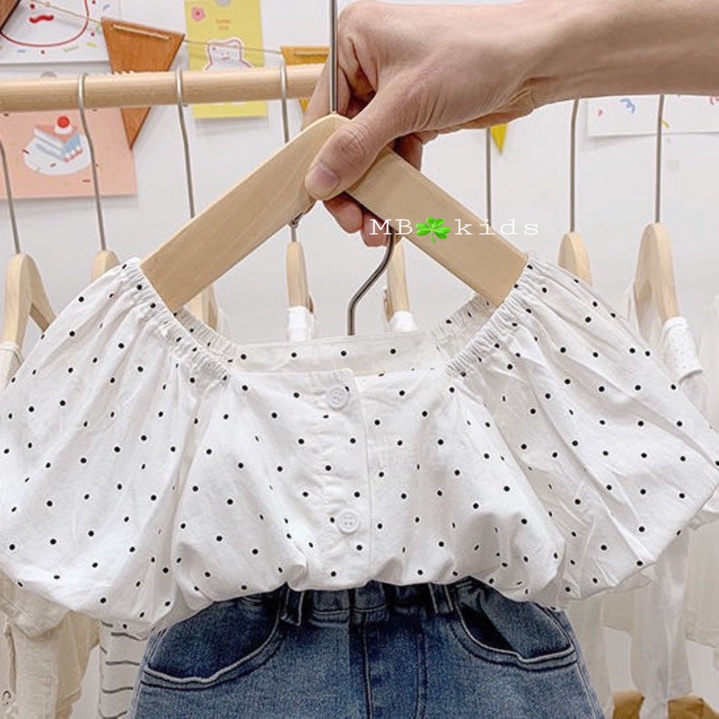 ✓ 8-18kg✓ set bộ bé gái minky mom áo chấm bi + quần jean xinh xắn