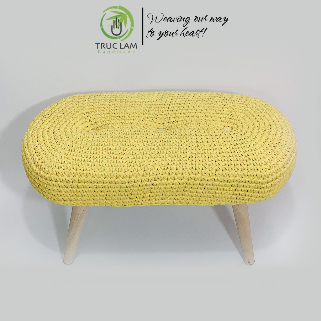 Ghế Đôn Dài Chân Gỗ Bọc Đan Len Móc Thủ Công Trúc Lâm Handmade.