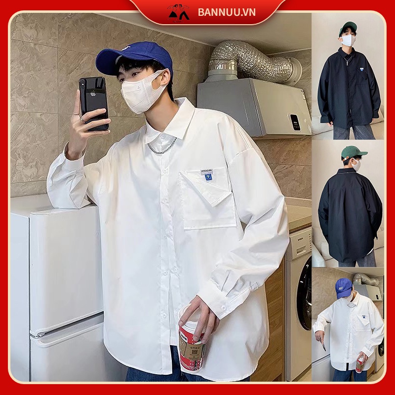 áo dài tay áo sơ mi nam phong cách Hàn Quốc áo sơ mi lụa nam tiếng Nhật áo sơ mi nữ lụa from rộng áo sơ mi đẹp unisex áo sơ mi trắng