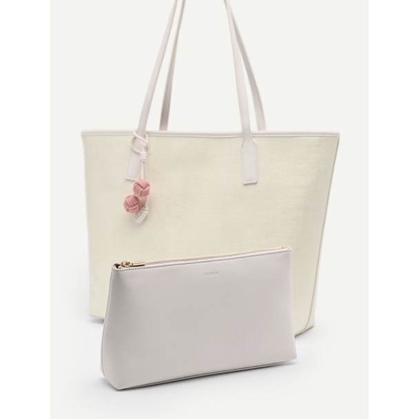 TNS-Túi tote công sở  Pedrio Raffia tote bag--tone trắng classic