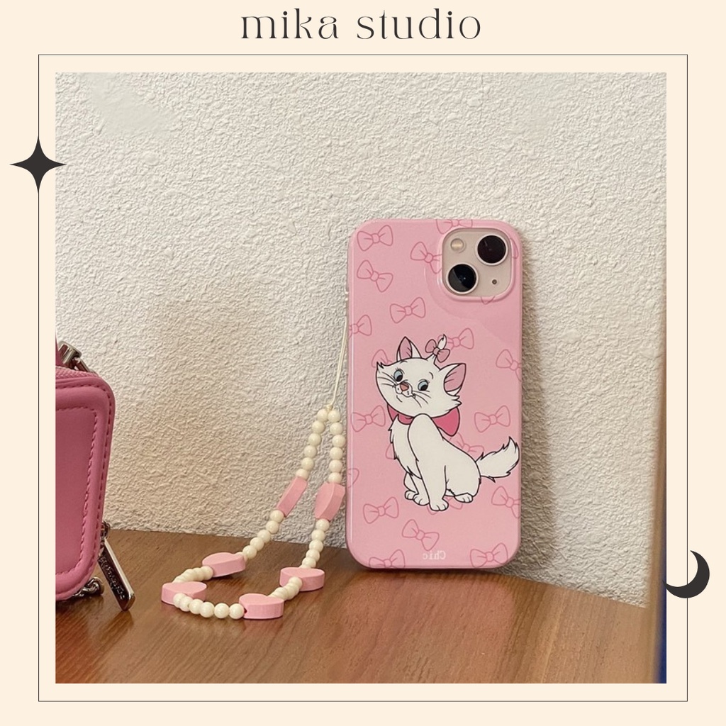 Ốp lưng iPhone Mèo Mary Hồng Kèm Dây Trái Tim cho iPhone 13 Pro Max 12 Pro Max 11 Pro Max - MIKA STUDIO