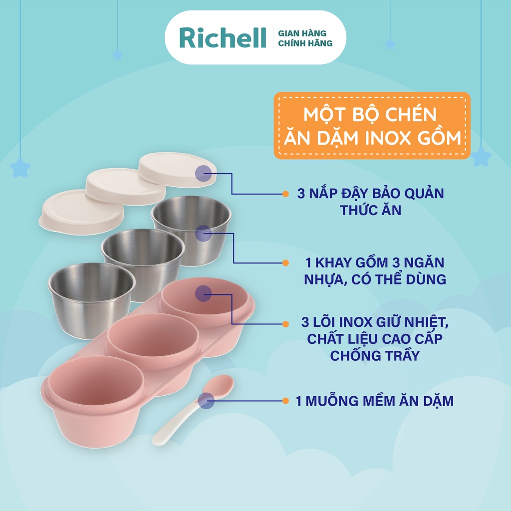 Bộ chén ăn dặm inox RICHELL TLI | Baby