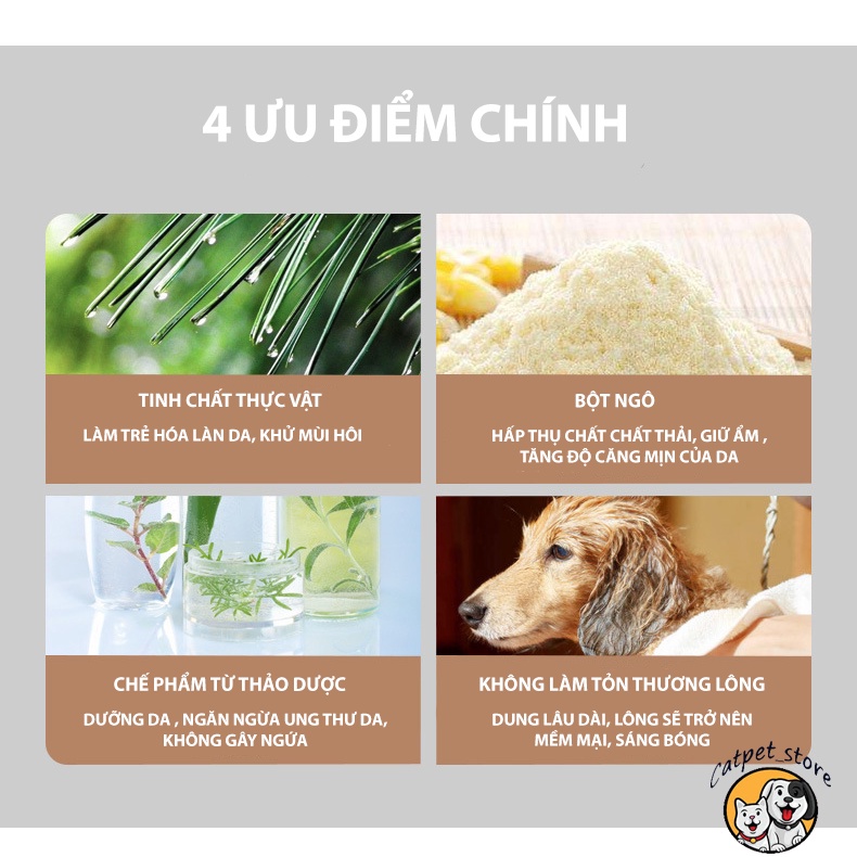 Bột tắm khô cho chó mèo, bột tắm khô tiện lợi cho thú cưng