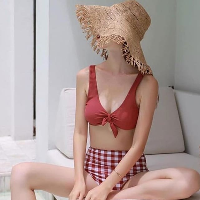 set bikini đồ bơi hai mảnh áo cột nơ cạp cao xinh xắn