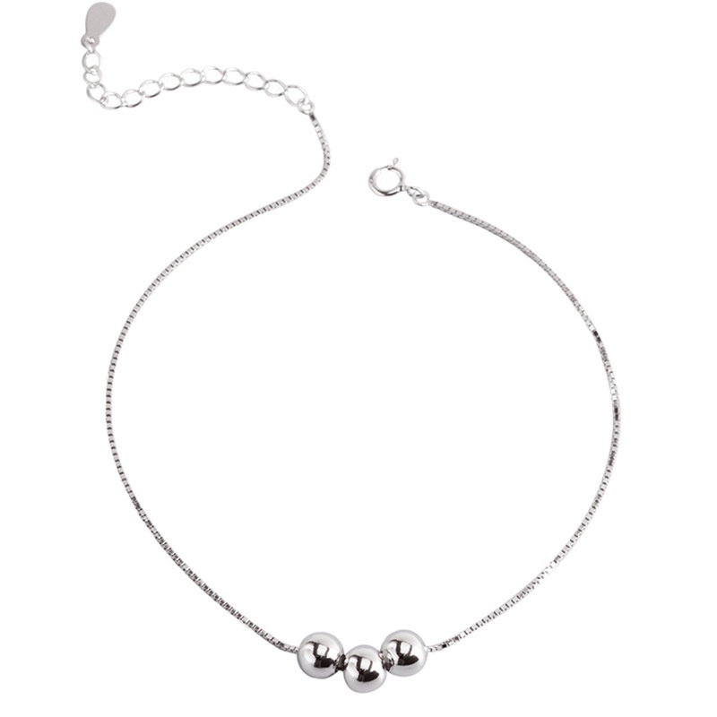Lắc chân nữ bạc ý s925 thiết kế đơn giản ba hạt charm tròn Leg bracelets LC2682 - Bảo ngọc Jewelry