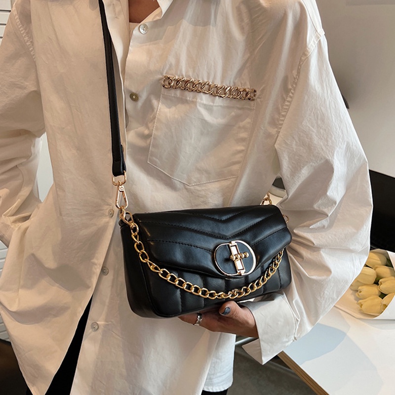 Túi Đeo Vai Màu Trơn Có Nắp Đậy Thời Trang Cho Nữ