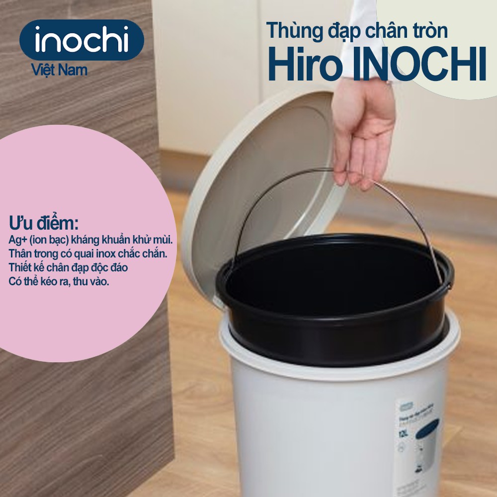 Thùng Rác Nhựa Đạp Chân Nắp Tròn inochi 12L Lít