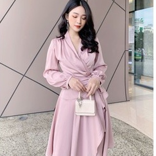 Váy lụa thiết kế buộc eo cổ chéo V622 KYMIE