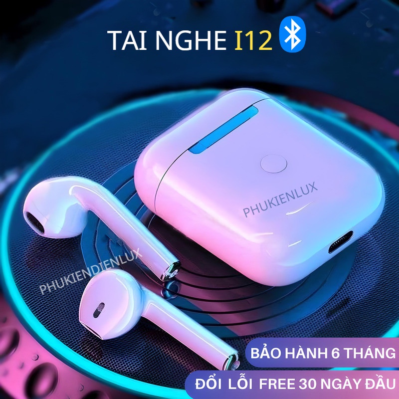 Tai Nghe Bluetooth i12 5.0 Không Dây Cảm Ứng Cực Nhạy Tăng Chỉnh Âm Lượng 1 Đổi 1 Trong 30 Ngày dùng cho ios và Android