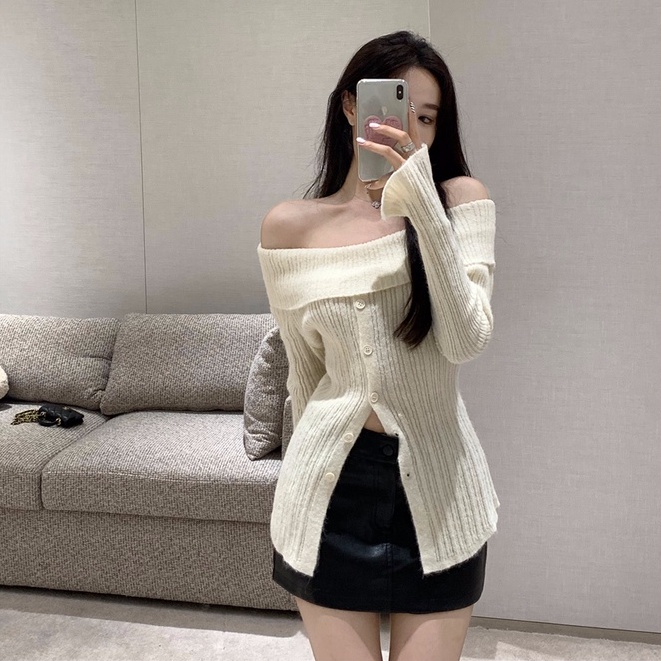 [Hana And Alice] Áo Khoác Len cardigan Một Mảnh Hở Vai Dáng Ôm Thời Trang Dành Cho Bạn Nữ