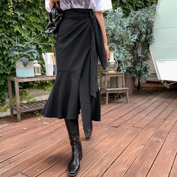 Chân Váy Bèo Nhún Dài Fron Wrap Long Skirt LOOKNONE