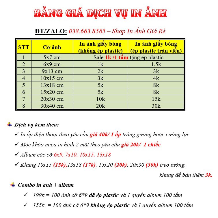 [COMBO 10 ẢNH] In ảnh 5x7 1K/ 1 TẤM - ép plastic tràn viền miễn phí - in 5 TẶNG 1 - in ảnh giá rẻ - in ảnh giá 1k