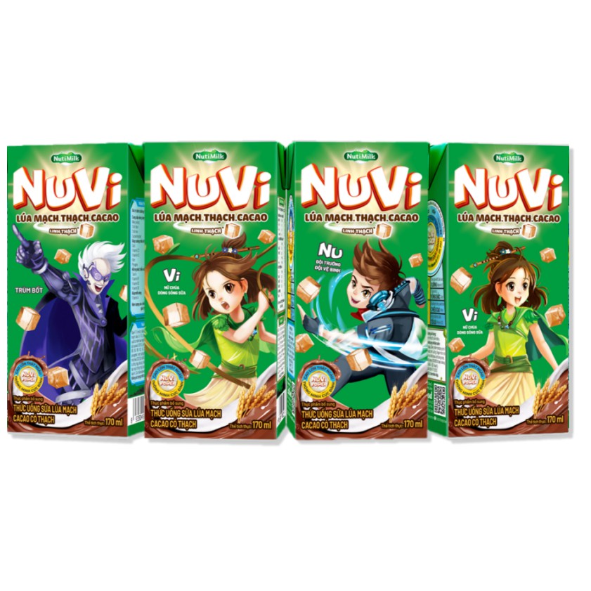 Hộp NuVi Sữa Lúa Mạch Thạch Cacao/ Sữa Chua Thạch Dâu/ Sữa Trái Cây Thạch Cam 170ml - NUTIFOOD - YOOSOO MALL