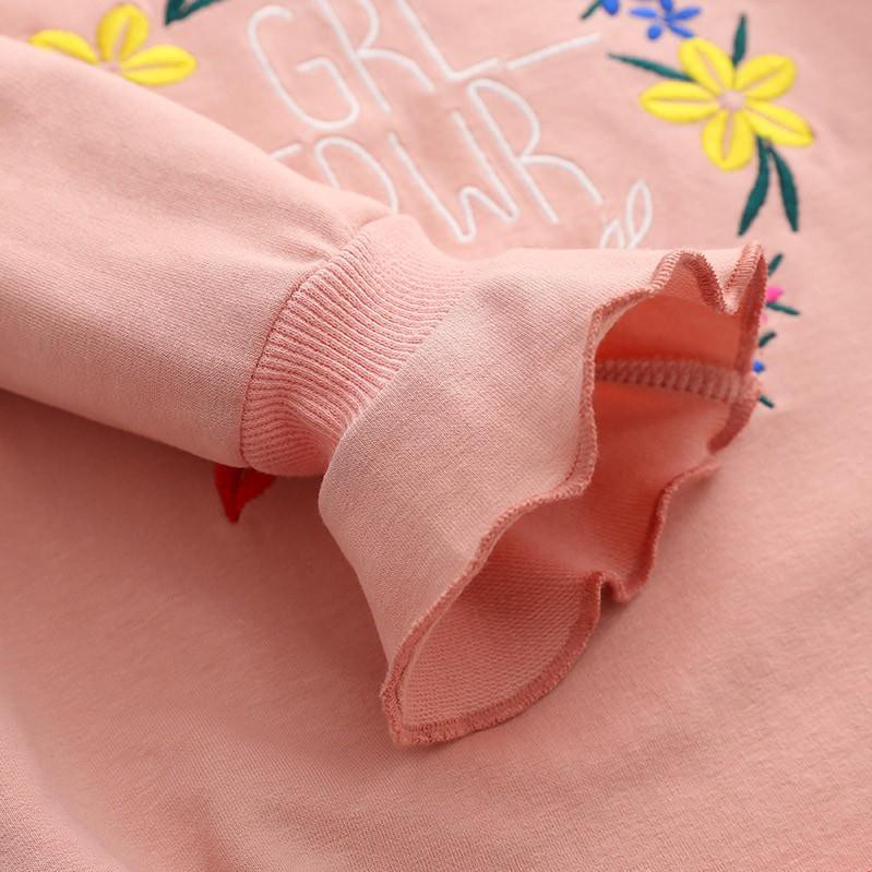 Áo nỉ da cá bé gái họa tiết hoa lá bèo nhún phiên bản mới mùa thu 2019 hàng Quảng Châu