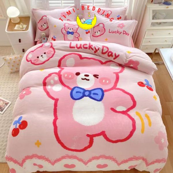 Bộ chăn ga gối nỉ nhung 3D hình con vật mềm mại, ấm áp và dễ thương - Timibedding