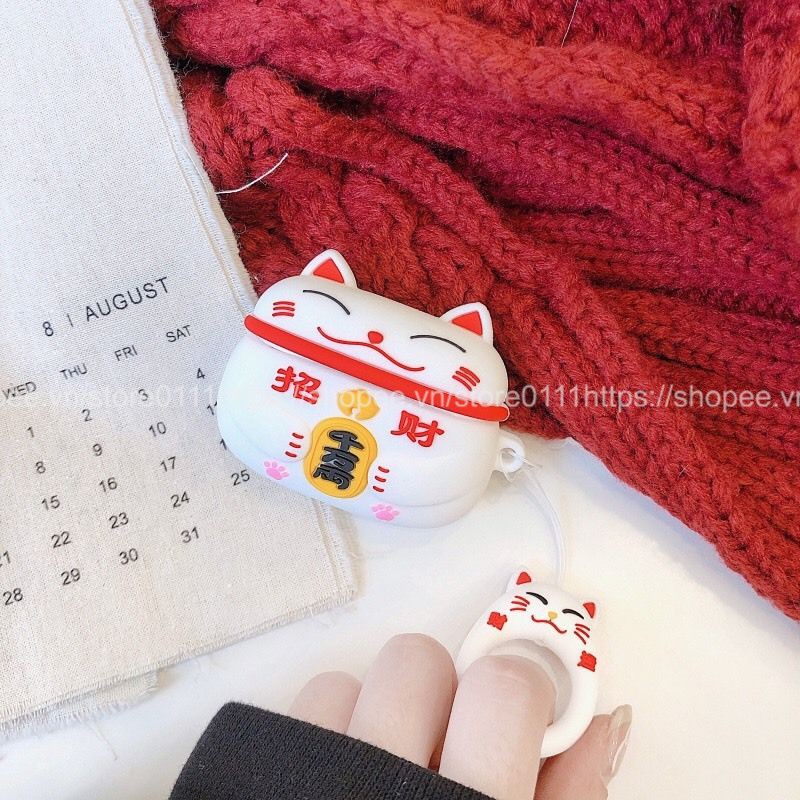 Case, túi đựng dành cho Airpods 1/2/ Pro silicon MÈO THẦN TÀI