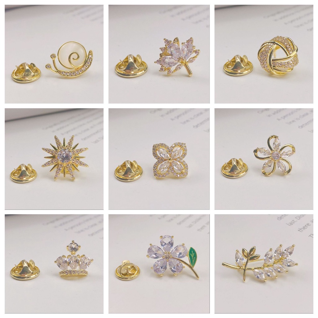 Ghim Cài Áo 18 Kiểu Hình Hoa Đính Đá Zircon Cao Cấp Thời Trang