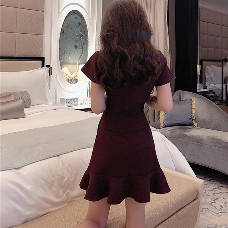 Đầm ngắn tay cổ tim thiết kế quyến rũ thanh lịch dành cho nữ