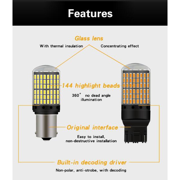 Set 2 đèn LED Kevanly T20 144smd W21W 7440 1156 Ba15S Bau15S P21W Py21W S25 dành cho xe hơi