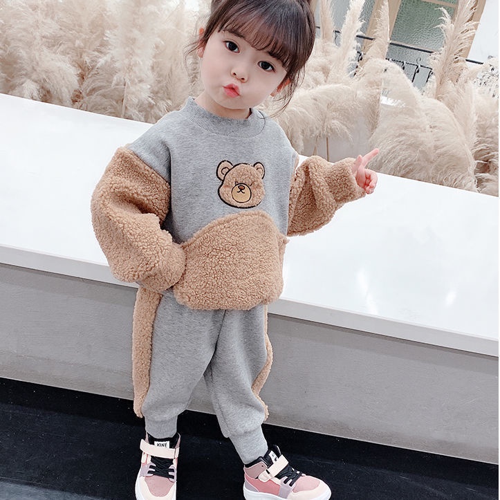 Bộ quần áo thiết kế mới chất lông cừu dày dặn thời trang cho bé
