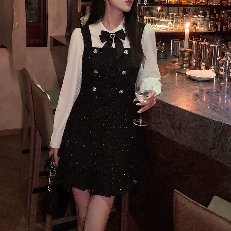 Bộ đồ nữ Váy Xuân Hè Áo phông trắng + Đầm đen Sling Dress Bộ đồ thanh lịch thời trang 2022 | BigBuy360 - bigbuy360.vn