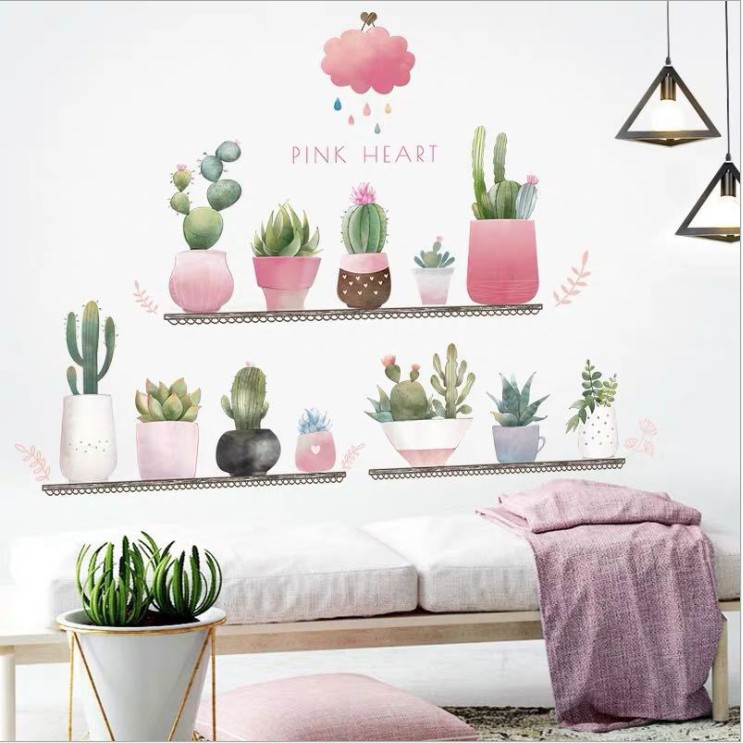 Decan dán tường 3D [THANH LÝ] Kệ hoa màu hồng phong cách Hàn Quốc AmyShop
